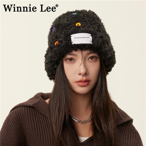 Winnie Lee日本设计师联名款毛茸茸毛绒渔夫帽女冬季针织帽子秋冬 - 图2