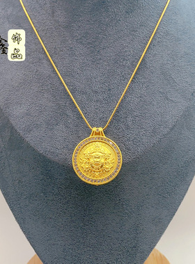 黄金色复古古法沙金点钻黄财神扎基拉姆项链吊坠古风气质民族风