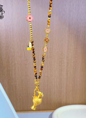 宝瓶吊坠虎眼项链沙金轻奢精致百搭日常穿搭通勤饰品女中式古风潮