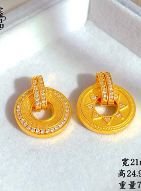 黄金色沙金点钻摩天轮太阳平安扣吊坠项链新中式国潮挂坠高端项坠