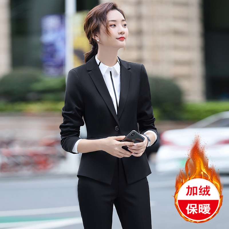 加绒西装外套女冬季加厚2024新款高端正装工作服气质职业西服套装