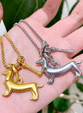 可爱卡通腊肠狗吊坠项链女长款挂脖卫衣毛衣链小众配饰53