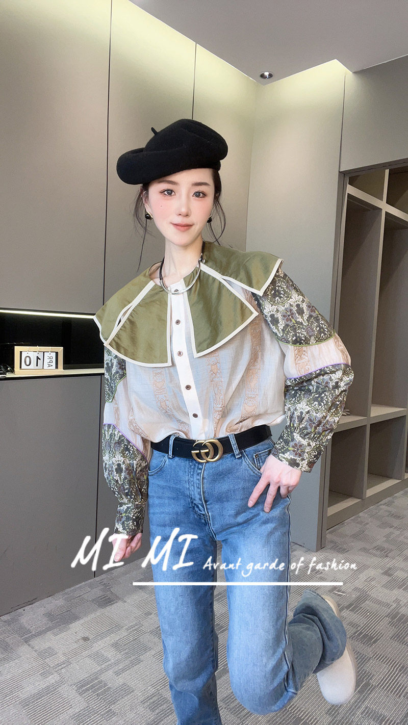 【现货】复古披肩领刺绣字母碎花衬衫女2024早春新款小众长袖上衣,淘宝优惠券,粉丝福利购,淘宝优惠卷