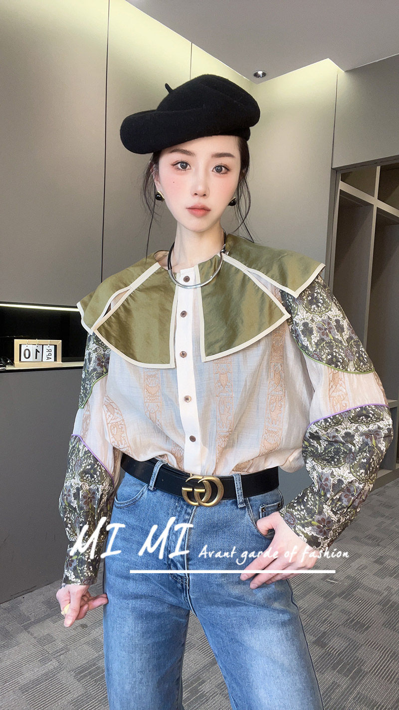 【现货】复古披肩领刺绣字母碎花衬衫女2024早春新款小众长袖上衣,淘宝优惠券,粉丝福利购,淘宝优惠卷