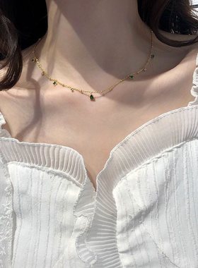 祖母绿水滴项链女微镶锆石