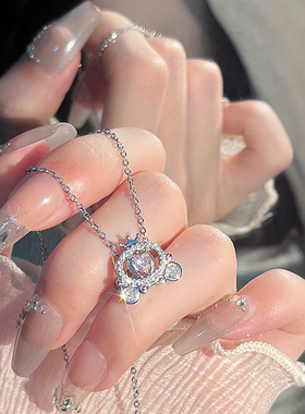 Jusong klein 钛钢项链 南瓜车项链女个性童话粉锆爱心少女锁骨链