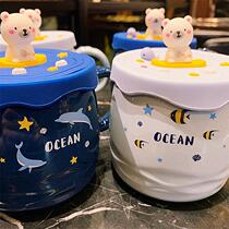 Korean Edition Teenage Girl Hearts Fresher Office Ceramic Cup Cute Handle With Cup Lid Coffee Cup Home Lovers Mark Cup