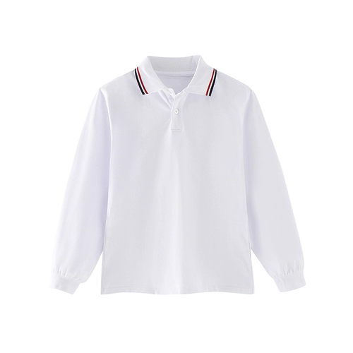Детская белая футболка polo для мальчиков, синий осенний лонгслив для школьников, делается под заказ