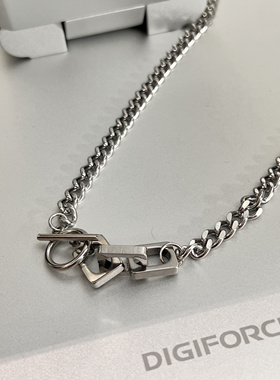 CHEALIMPID/.街头钛钢简约方块金属项链嘻哈潮流美式小众设计男女