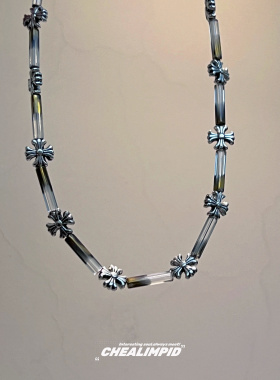 CHEALIMPID/.棕色系克罗花十字架竹节项链男女潮嘻哈美拉德锁骨链