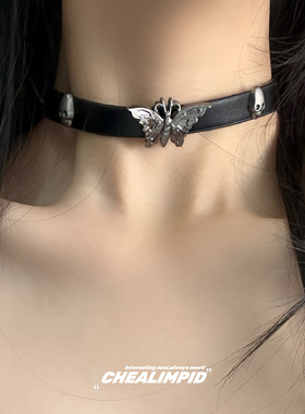 骷髅头蝴蝶设计项圈皮革男女同款