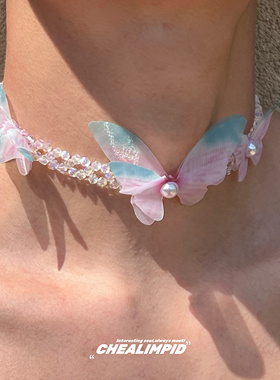 梦幻渐变蝴蝶设计颈链女生