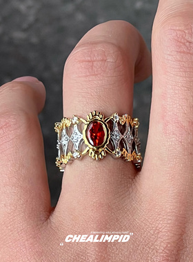 红宝石皇冠设计戒指铜合金男女