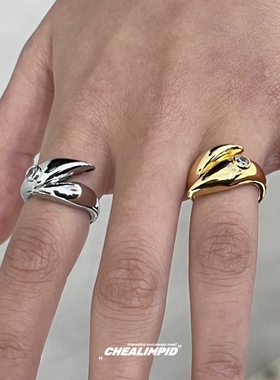 CHEALIMPID/.几何异形不规则金属闪钻戒指清冷小众设计高级感男女