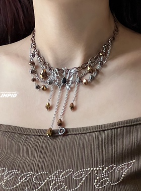 琥珀色多层流苏设计项链合金女