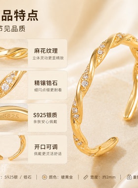 S925银镶锆石莫比乌斯麻花戒指