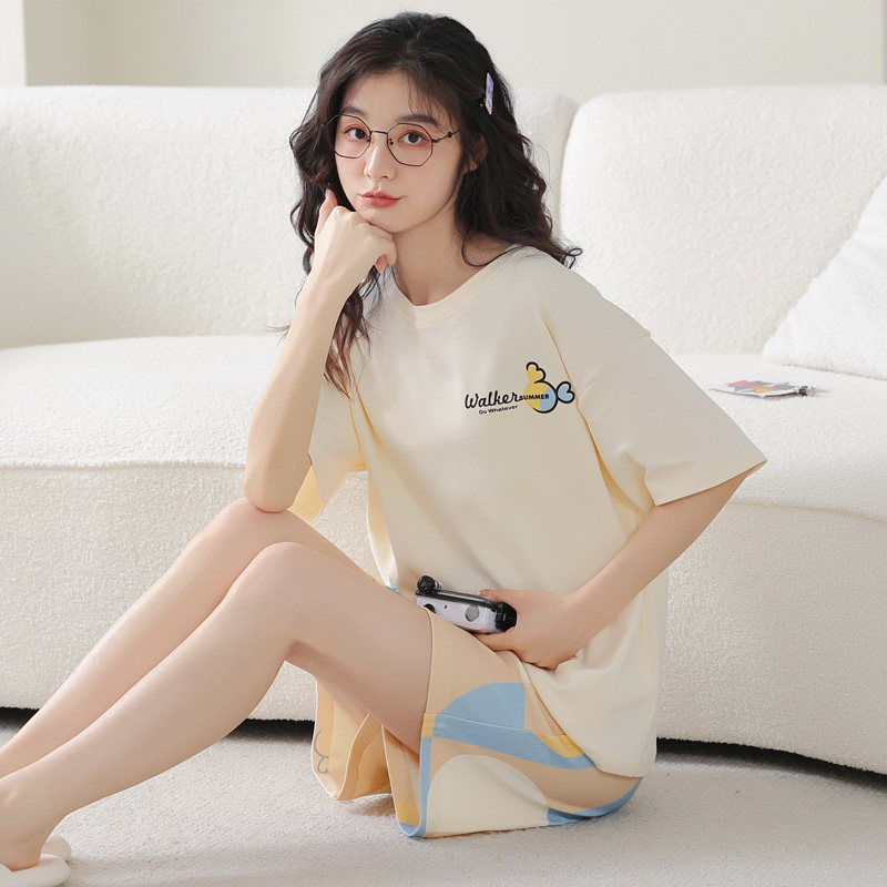 情侣夏季纯棉短袖卡通男士睡衣 纯柚睡衣/家居服套装