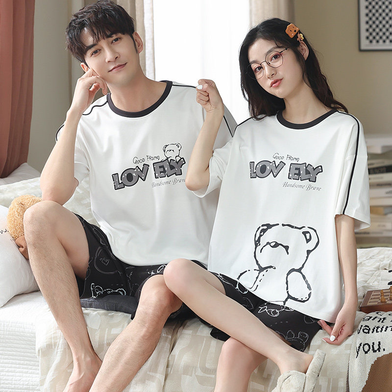 2套价情侣夏季纯棉短袖男女睡衣 纯柚睡衣/家居服套装