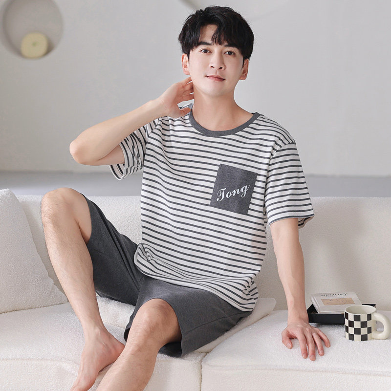 情侣夏季纯棉短袖休闲宽松睡衣 纯柚睡衣/家居服套装