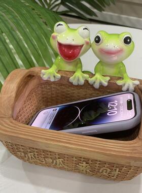 玄关钥匙遥控器可爱青蛙收纳筐摆件门口鞋柜客厅装饰品树脂摆件