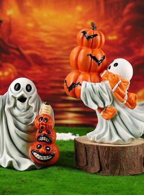 跨境新款万圣节幽灵南瓜摆件万圣节氛围感装饰密室逃脱搞怪小摆设
