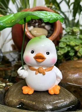 举荷叶小黄鸭摆件微景观树脂工艺品可爱黄白小鸭子园林造景摆件