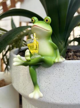 创意树脂工艺品摆件仿真青蛙盆挂花盆边缘悬挂装饰品玻璃鱼缸挂件