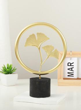 北欧ins风铁艺金色银杏叶轻奢摆件 家居办公室酒柜玄关场景装饰品