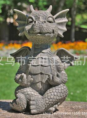 跨境小恐龙冥想雕像 家居园林装饰发光龙花园装饰树脂工艺品摆件