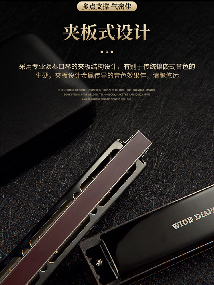 德国进口音簧28孔高级男士重音口琴 浪琴乐器口琴
