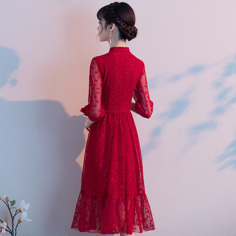 中式新娘旗袍2020新款夏季敬酒服 玫瑰纱礼服/晚装