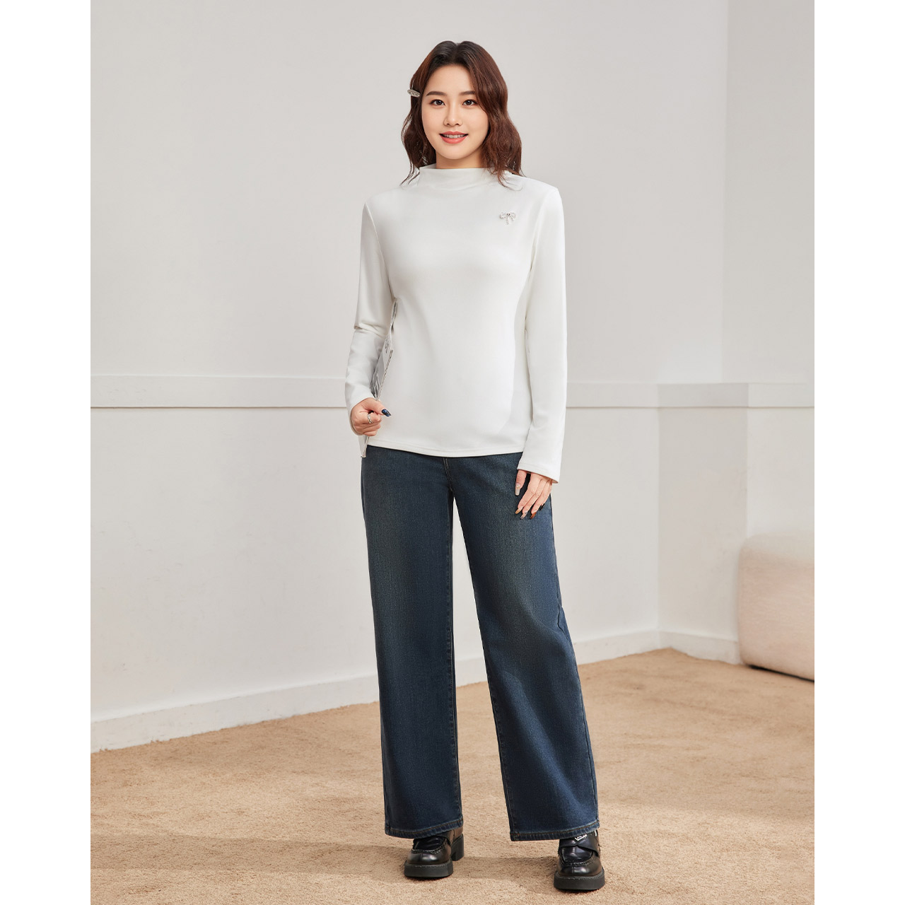 IEF/爱依服【大码女装】2025冬季新款韩版简约纯色通勤百搭打底衣 - 图0