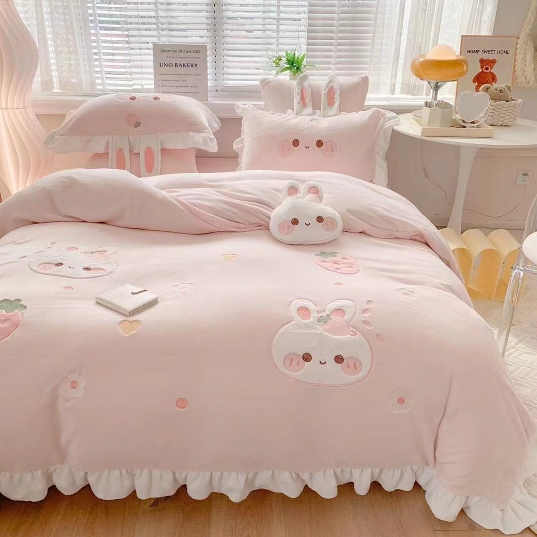 卡通兔公主风冬季牛奶绒四件套加厚双面珊瑚绒被套儿童床品三件套,淘宝优惠券,粉丝福利购,淘宝优惠卷