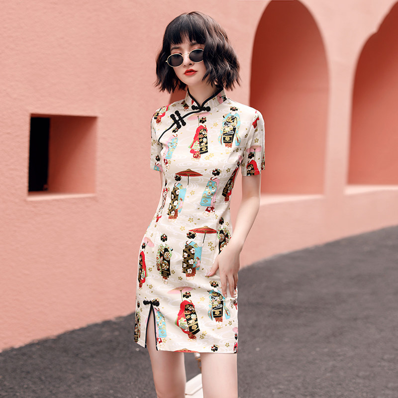 国潮旗袍2023年新款夏季少女连衣裙 虞晴可旗袍