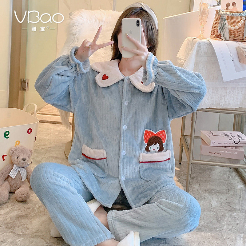 加绒珊瑚绒月子服12月份1孕妇睡衣 潍宝家居服套装