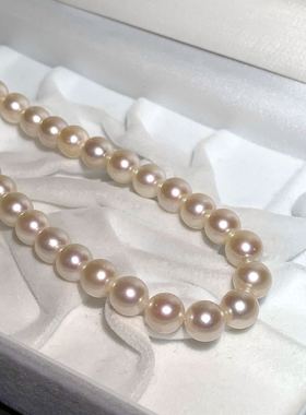 海水akoya海水珍珠项链卡7.5-8mmk18金扣头