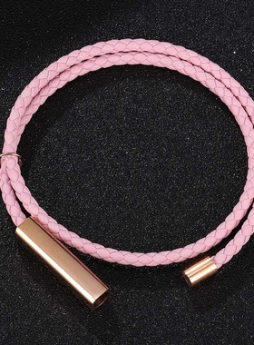 【爆款】跨境刻字手链钛钢磁铁扣手镯4MM皮绳手镯韩版情侣diy手链