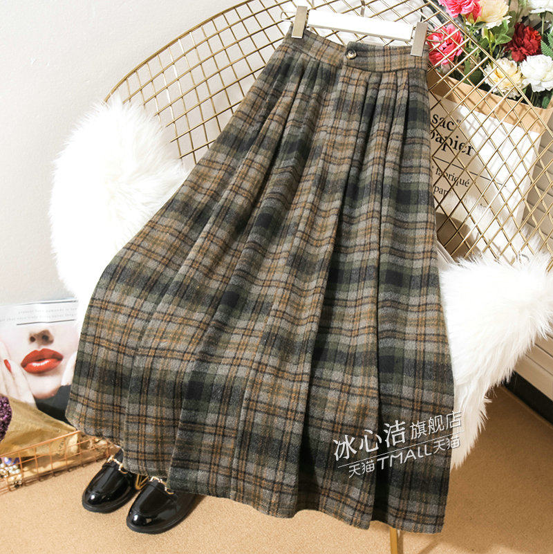 冬季复古格子毛呢a字裙子半身裙 冰心洁半身裙