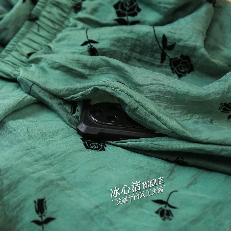 绿色植绒印花欧根纱夏季新款半身裙 冰心洁半身裙