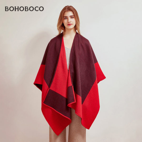 高端纯羊毛斗篷式披肩外搭女春秋冬季厚款保暖外套双面双色披风