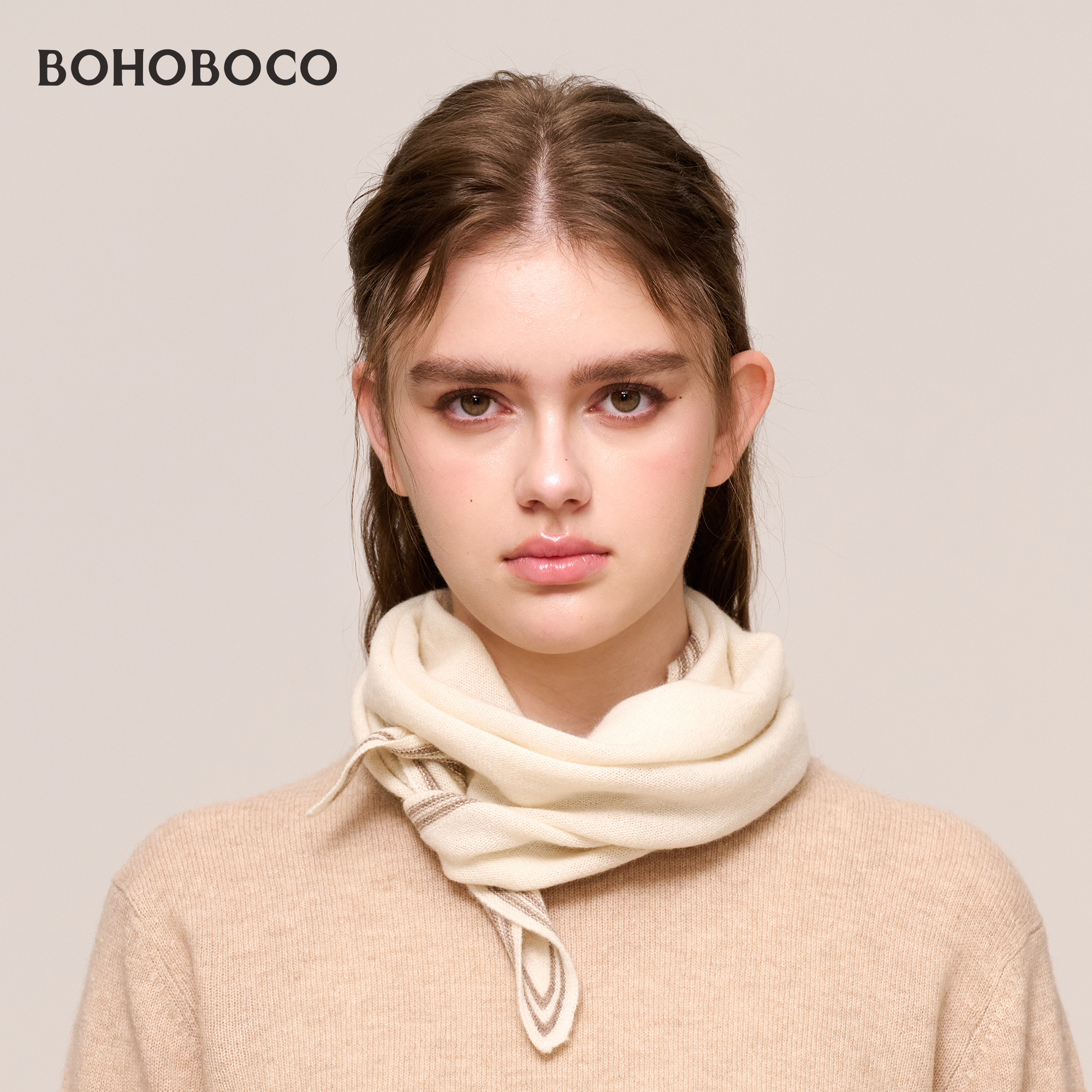 纯山羊绒三角巾小围巾女25冬季韩版保暖轻奢围脖护颈外搭针织菱形