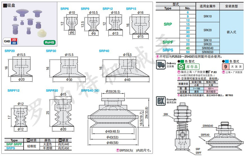 MISUMI米思米真空吸盘 SRP20蓝色吸嘴单层 20MM真空吸盘单体-图2