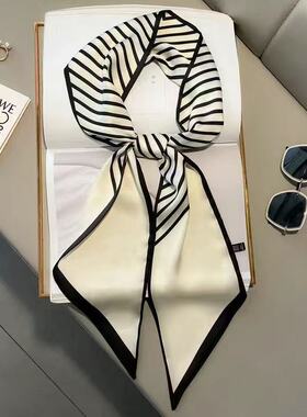 女士腰带丝巾配牛仔裤皮带丝巾细丝绸装饰裙子长条裤子时尚简约