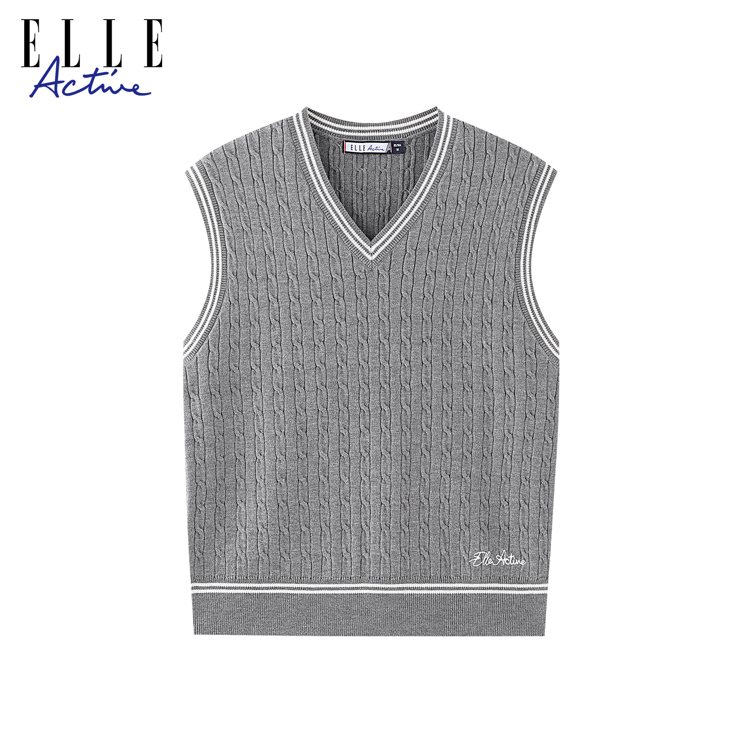 【舒柔亲肤】ELLE Active法式老钱风针织衫v领毛织背心叠穿马甲女 - 图3