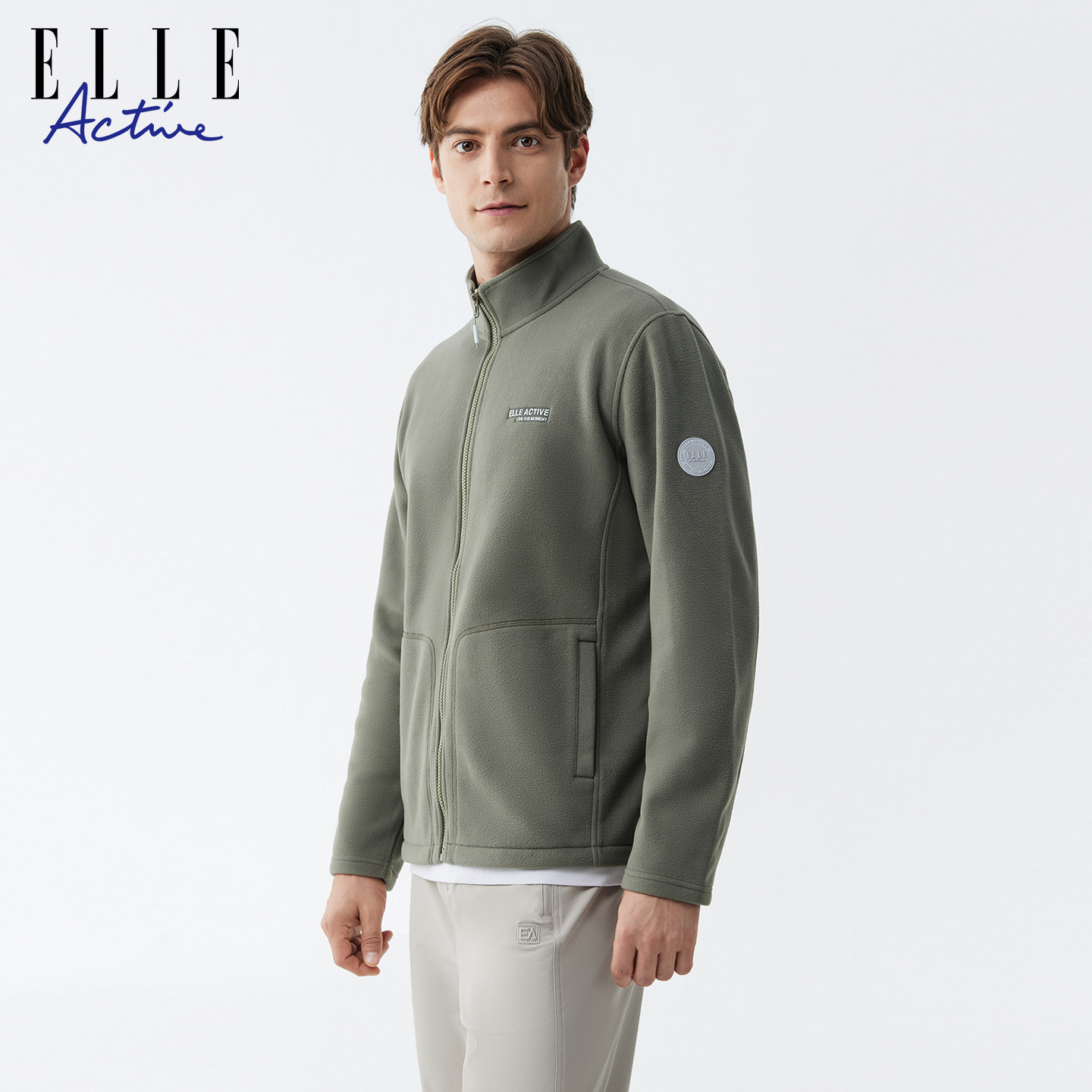 ELLE Active男士摇粒绒立领外套秋冬防寒保暖舒适抓绒衣开衫廓形,淘宝优惠券,粉丝福利购,淘宝优惠卷