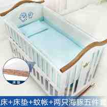 Upscale crib solid wood European style baby rocking bed with roller multifunction pine wood enlarge game bb white bed