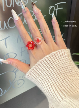 便宜小众纯手工复古串珠水晶戒指