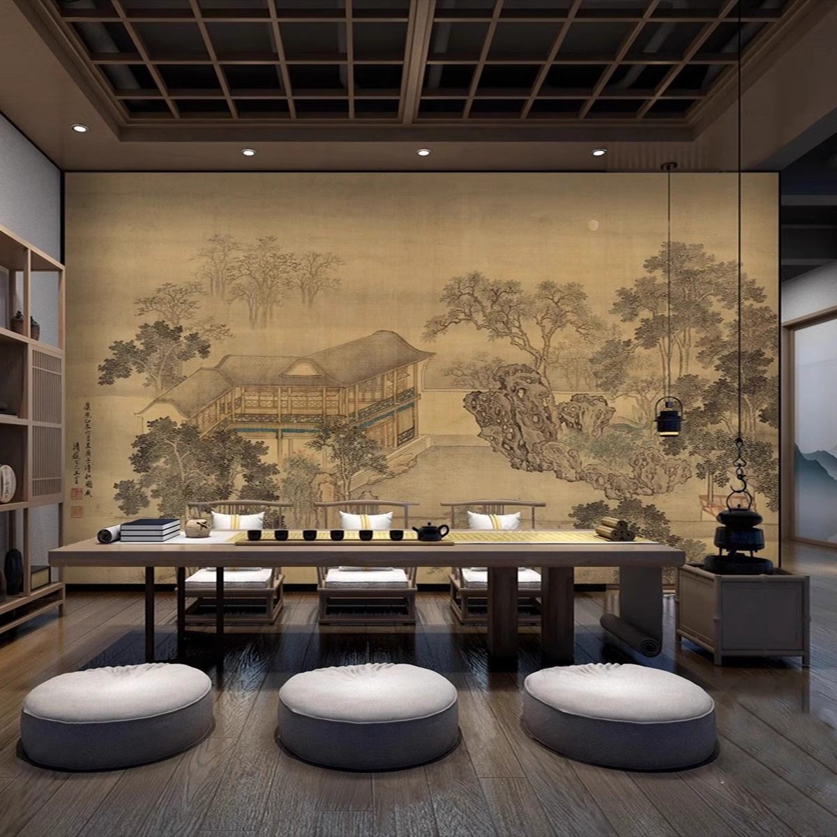 中古风客厅背景墙诧寂中式壁画墙布卧室茶室宋氏美学无缝定制壁画,淘宝优惠券,粉丝福利购,淘宝优惠卷