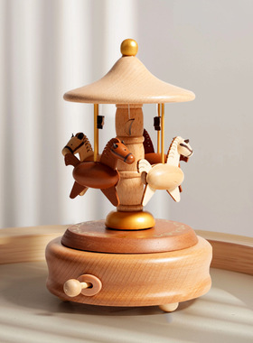 音乐盒木制创意八音盒旋转木马女孩跳芭蕾家居摆件工艺品生日礼品