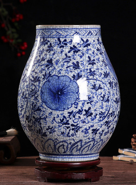 景德镇手绘青花瓷花瓶家居客厅中式裂釉工艺品陶瓷复古装饰摆件